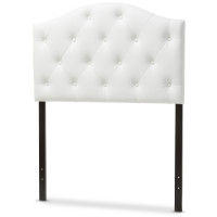 Baxton Studio BBT6505-White-Twin HB Myra Upholstered Button-Tufted Scalloped Twin Size Headboard
